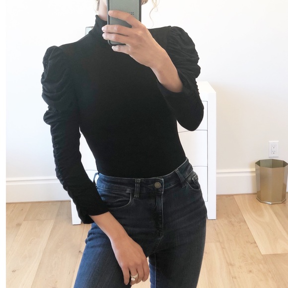 HAVANA Black Mock Neck Ruched Sleeve Bodysuit - Picture 5 of 8